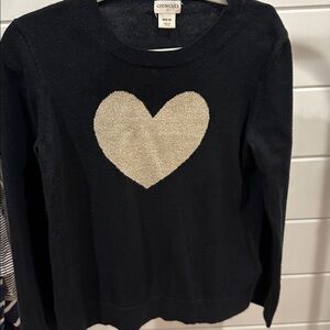 J. Crew Black Long Sleeve Top with Gold Heart